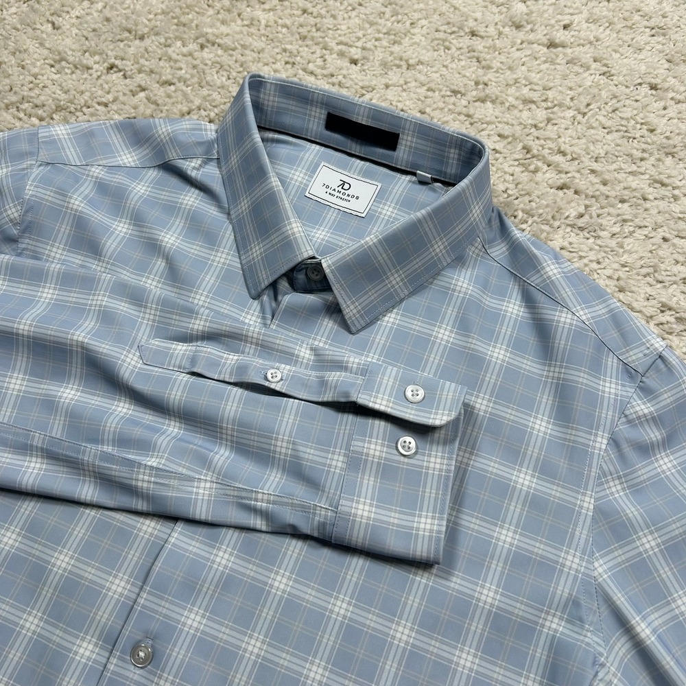 7 Diamonds 4-Way Stretch Shirt Size Medium Blue Plaid Long Sleeve Archer
